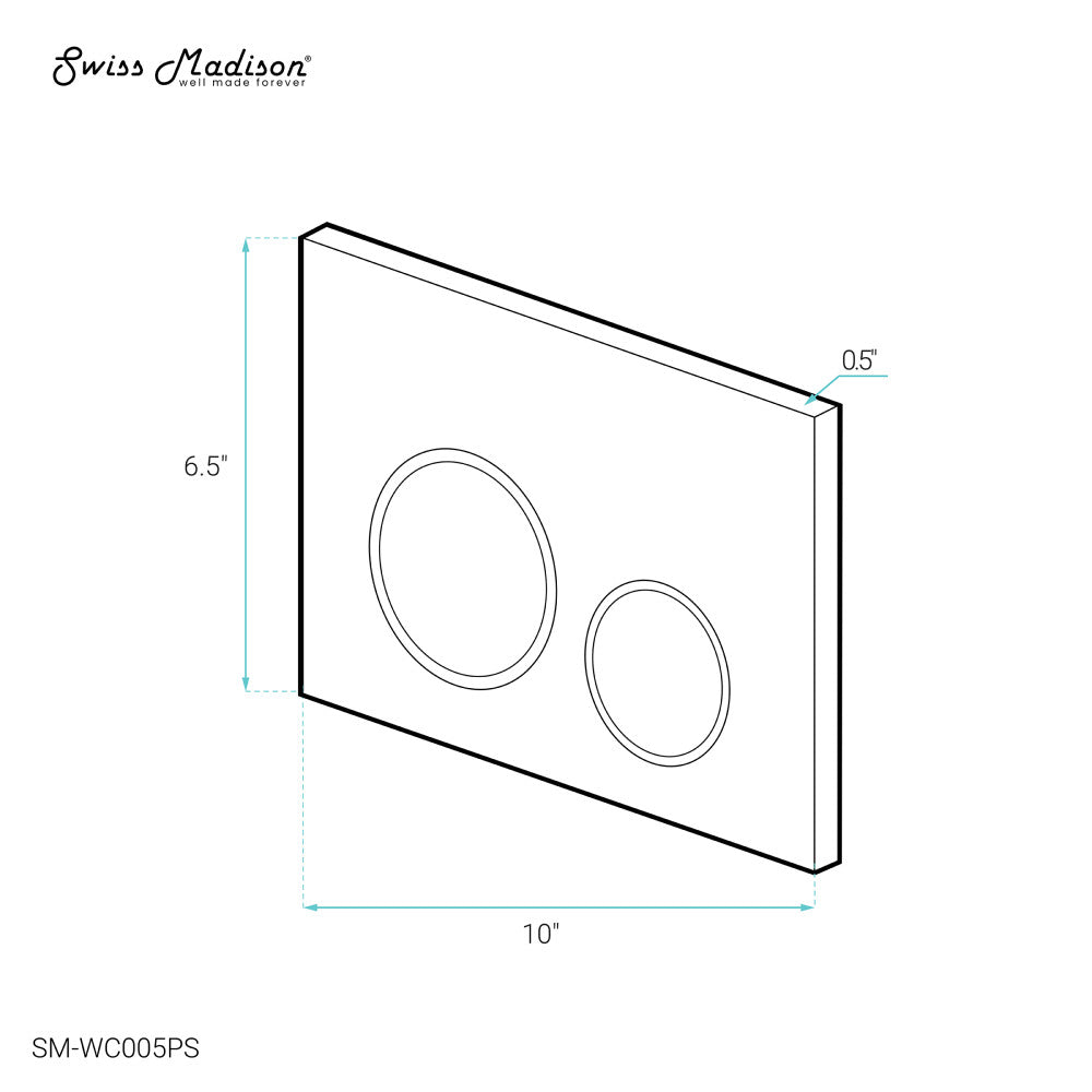 Rectangular dual flush wall-mounted toilet flush plate in white, two circular buttons.