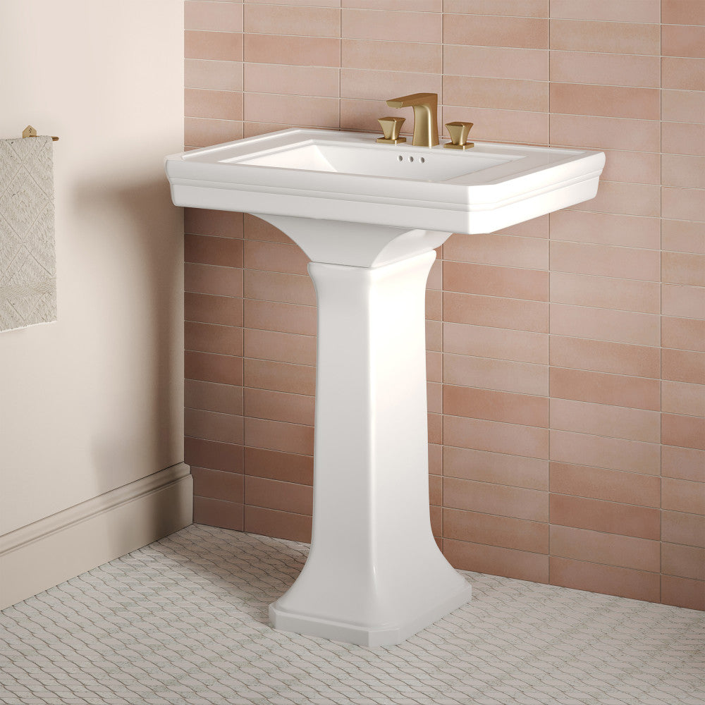 Voltaire 26" Two-Piece Rectangle Pedestal Sink with 3-Hole Centerset Faucet Holes in Glossy White