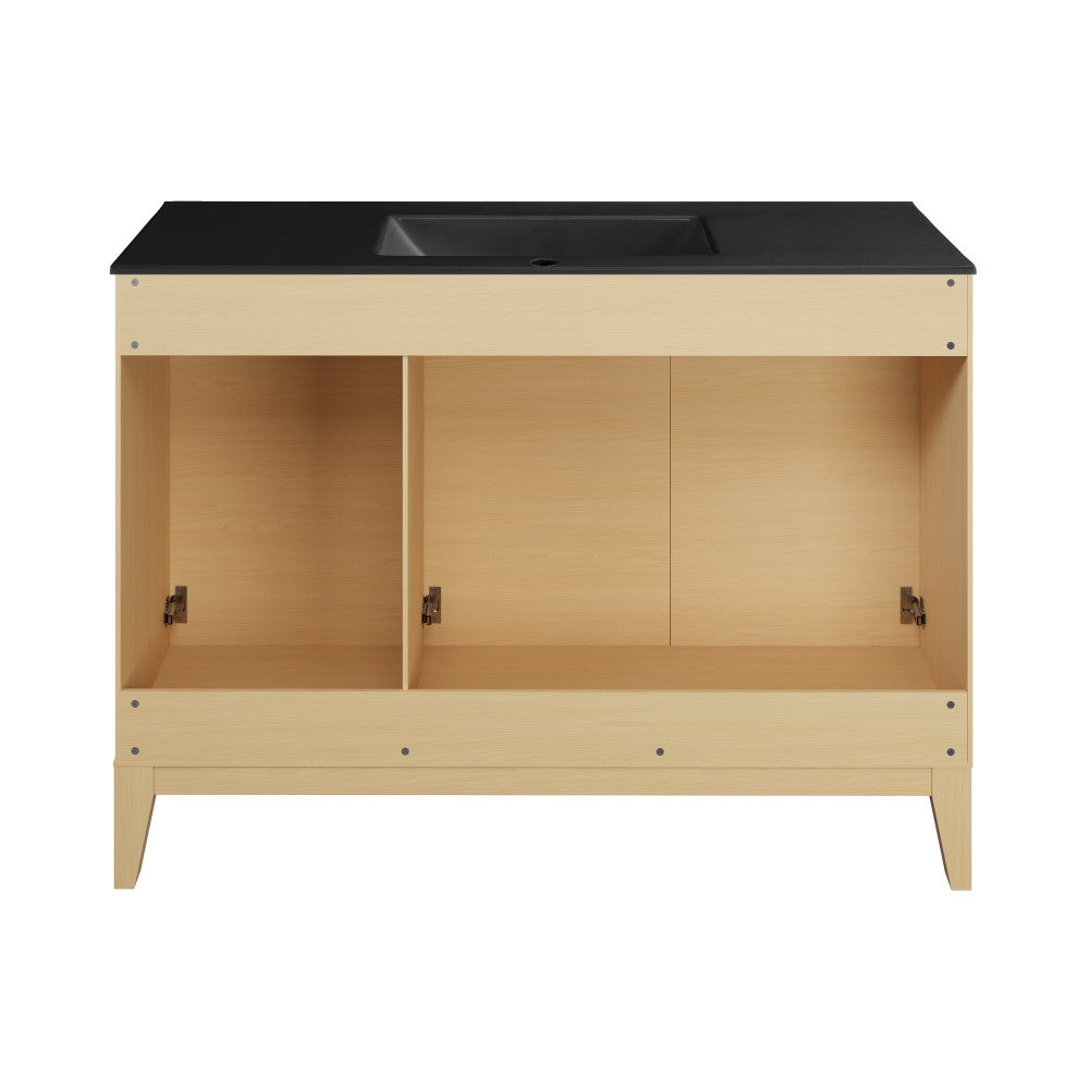 Cascade 48 in. Natural Oak Bathroom Vanity With Black Ceramic Sink Top