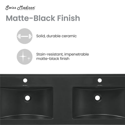 48" Ceramic Vanity Top in Matte Balck with Double Basin