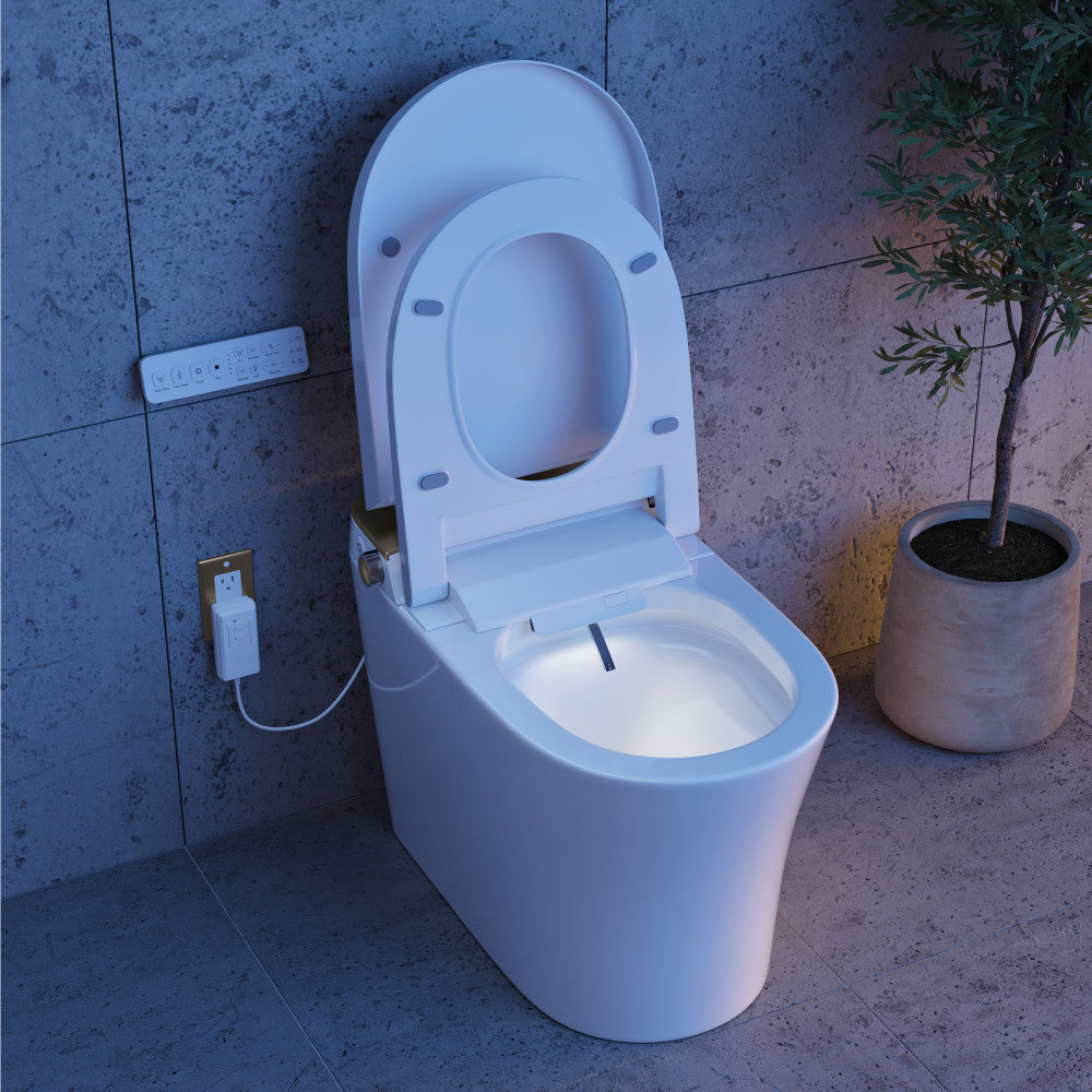 Hugo O Smart Toilet 12" Rough-in ADA Height in Glossy White with Integrated Tank, Auto Open/Close Lid, Foam Shield, UV Sterilization