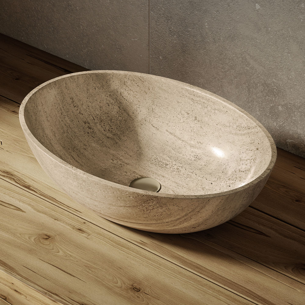 Ivy 20" Natural Marble Oval Vessel Sink in Polished Travertine