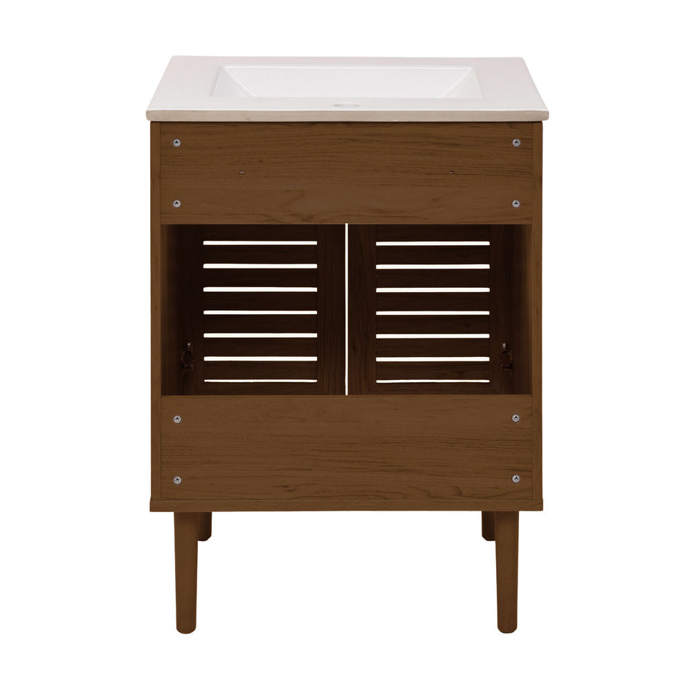Bron 24" Freestanding Bathroom Vanity in Brown Oak with Sink Top