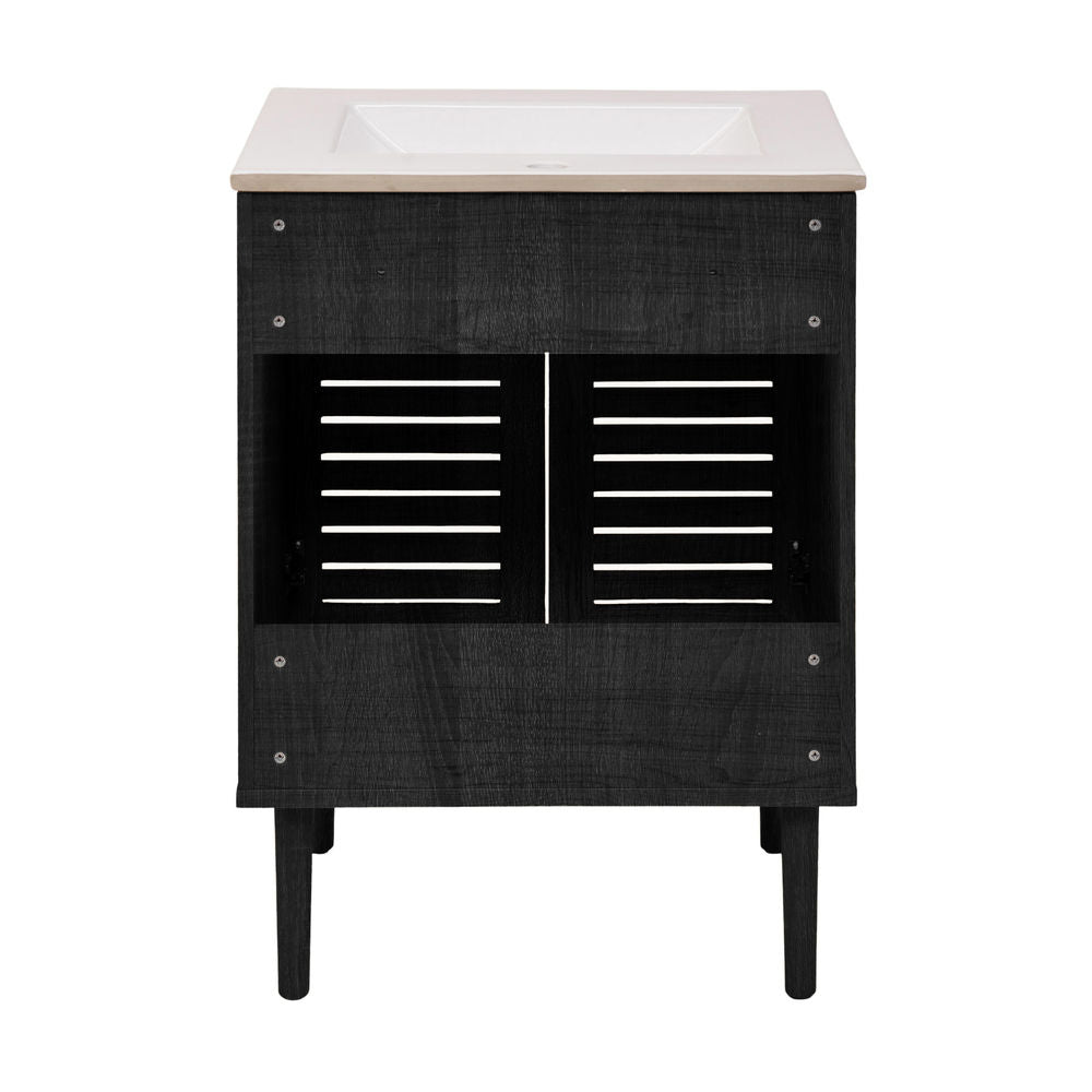 Bron 24" Freestanding Bathroom Vanity in Black Oak with Sink Top