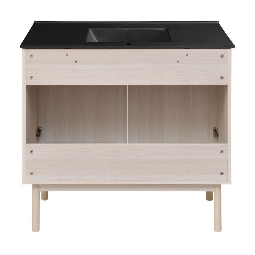 Classe 36" Freestanding Bathroom Vanity in White Oak with Black Sink Top