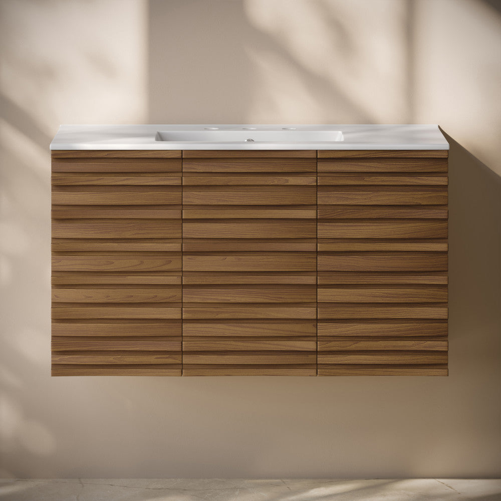 Cascade 36" Wall-Mounted Bathroom Vanity in Brown Oak with 3-Hole Widespread Sink Top