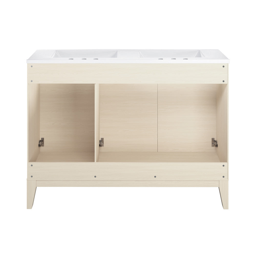 Cascade 48" Freestanding Bathroom Vanity in White Oak with 3-Hole Widespread Double Basin Sink Top