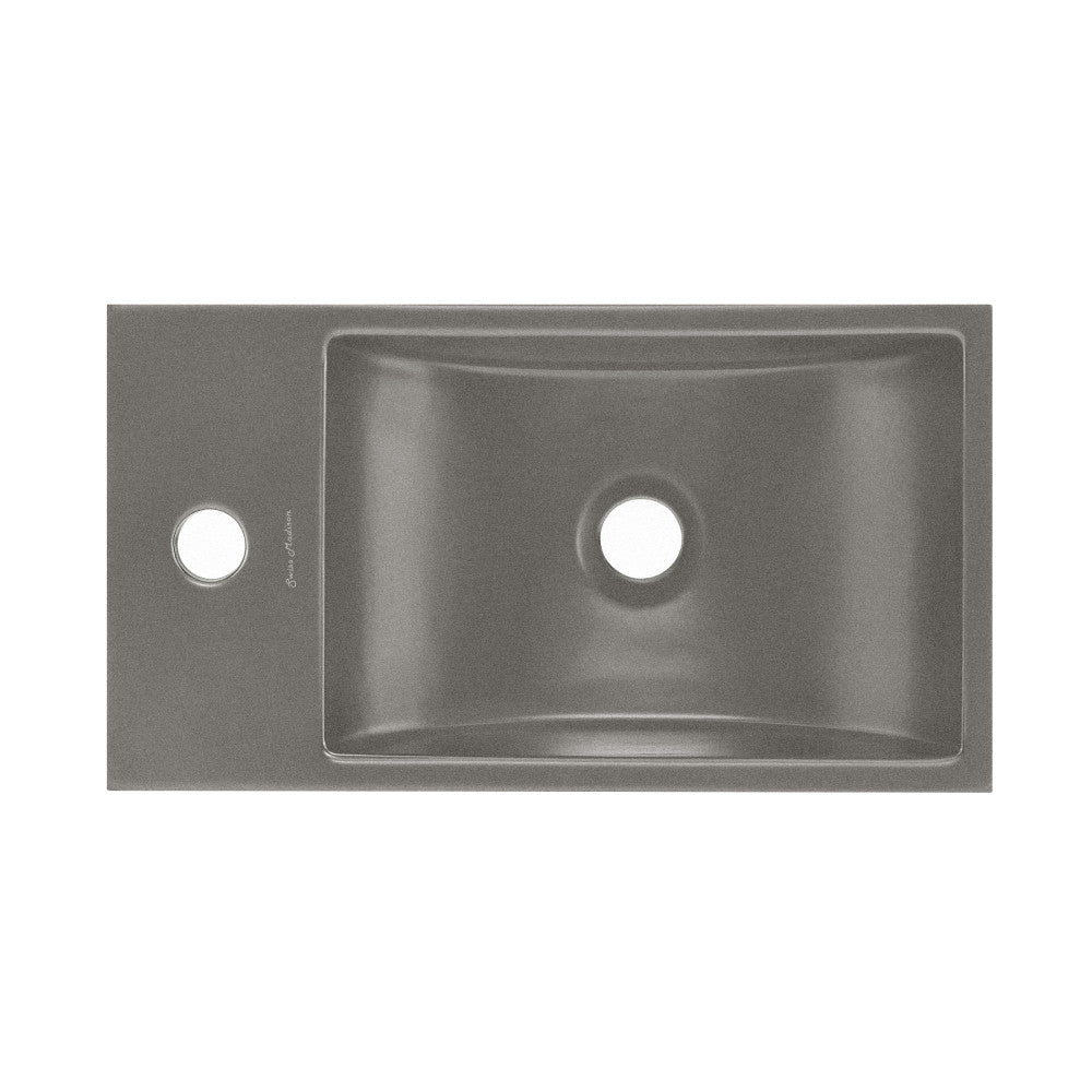 Lisse 16" Concrete Rectangle Wall-Mounted Sink with Left Side Faucet Mount in Matte Dark Gray