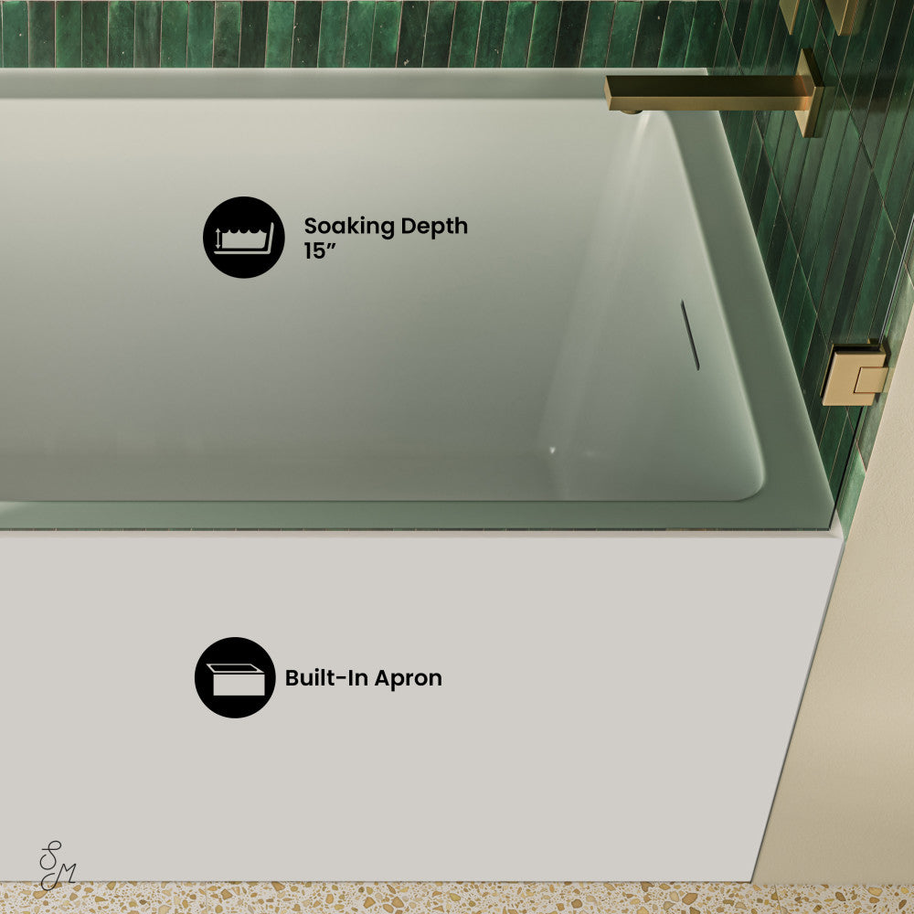 Voltaire 60 x 36 Skirted Right Drain Soaking Apron Bathtub in Glossy White with Integrated Overflow, Drain Included
