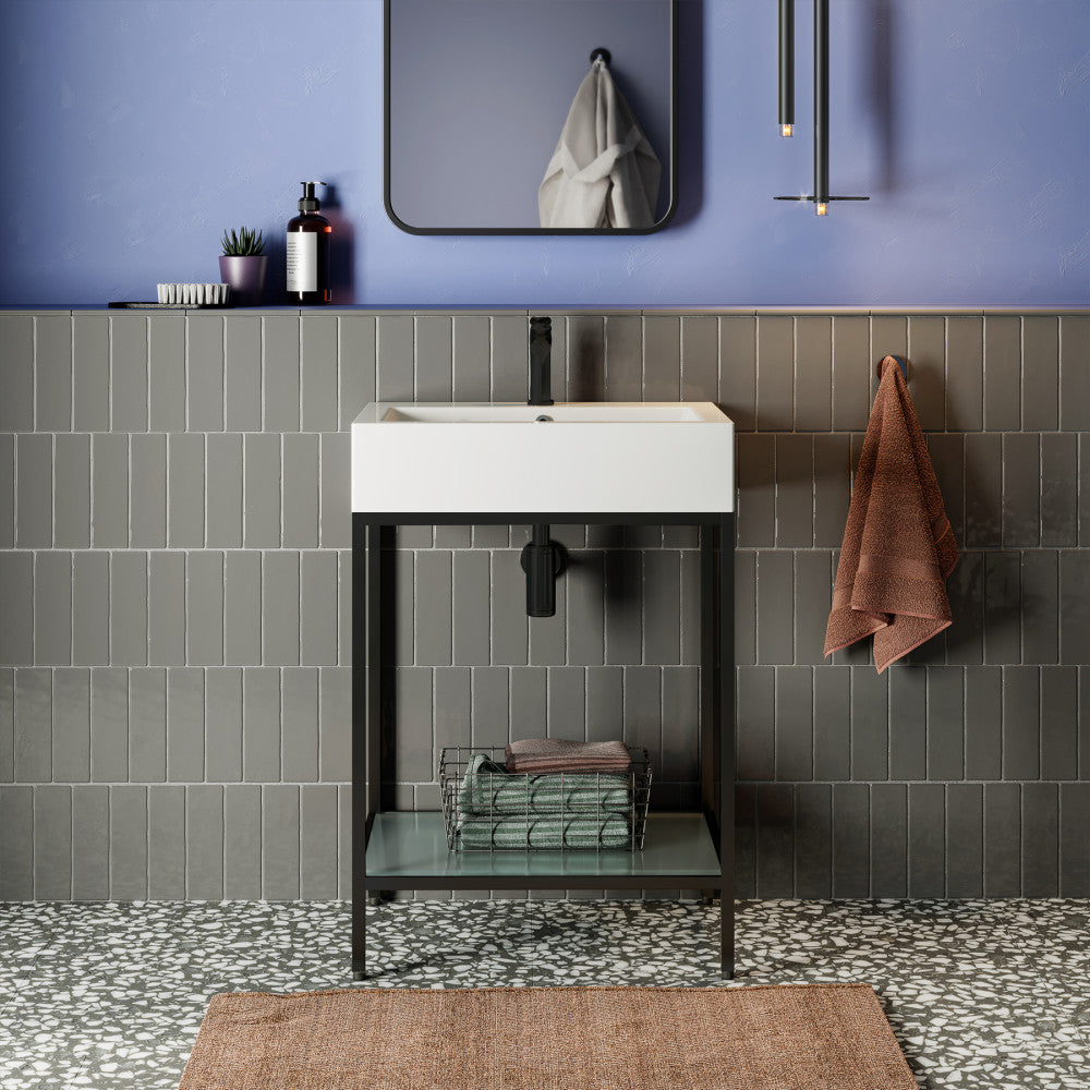 Pierre 24 Single, Freestanding, Matte Black Metal Frame Bathroom