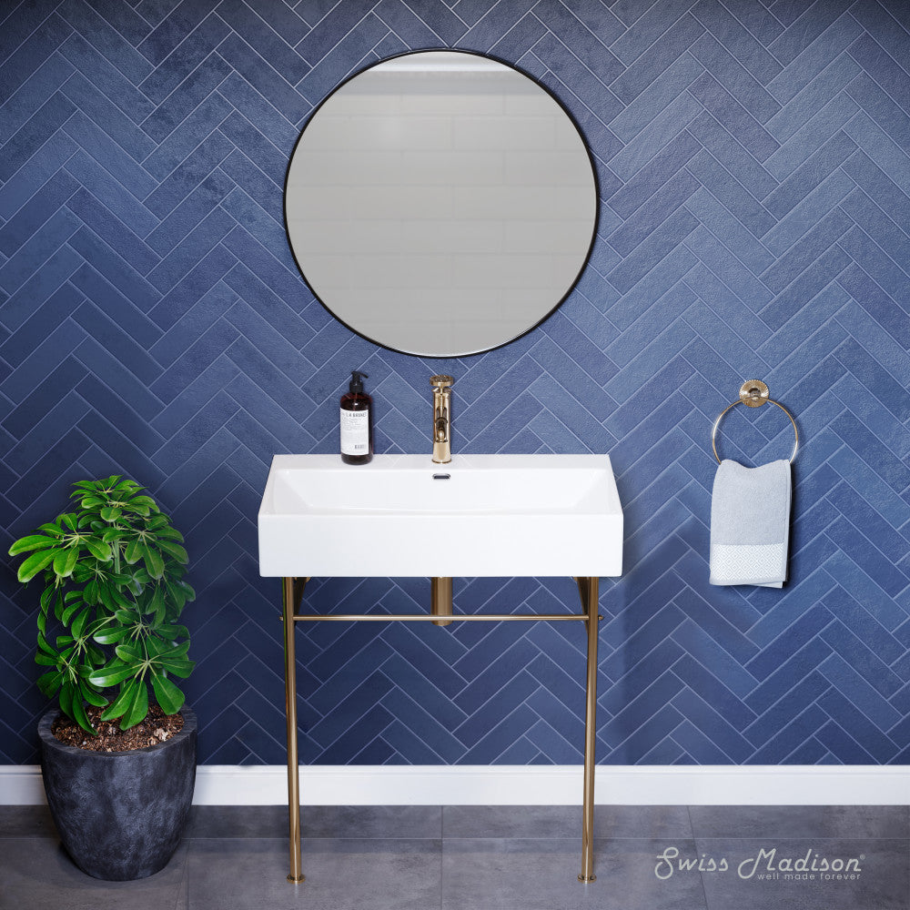 Claire 30 Ceramic Console Sink White Basin Gold Legs – Swiss