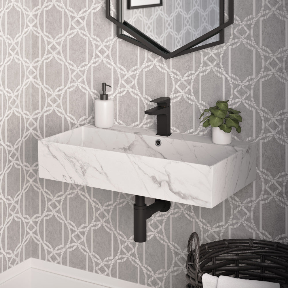WinZo WZ6173 Bathroom Semi-Recessed Vessel Sink,Square Slim Design,Drop-in Vanity Countertop Porcleain ceramic basin white