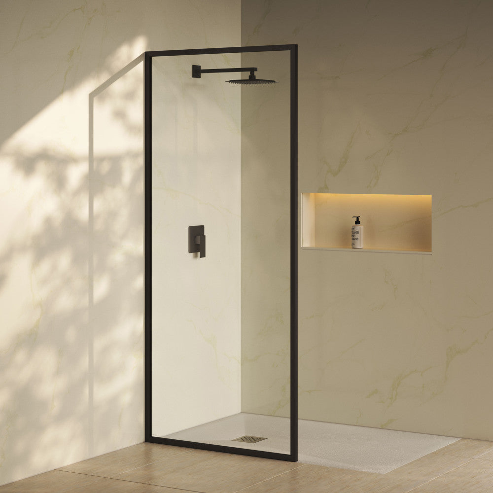 Pierre 34 x 76 Framed Fixed 3/8 in. (10mm) Clear Tempered Glass Shower Door with Nickel Brushed Frame, image size:1000x1000