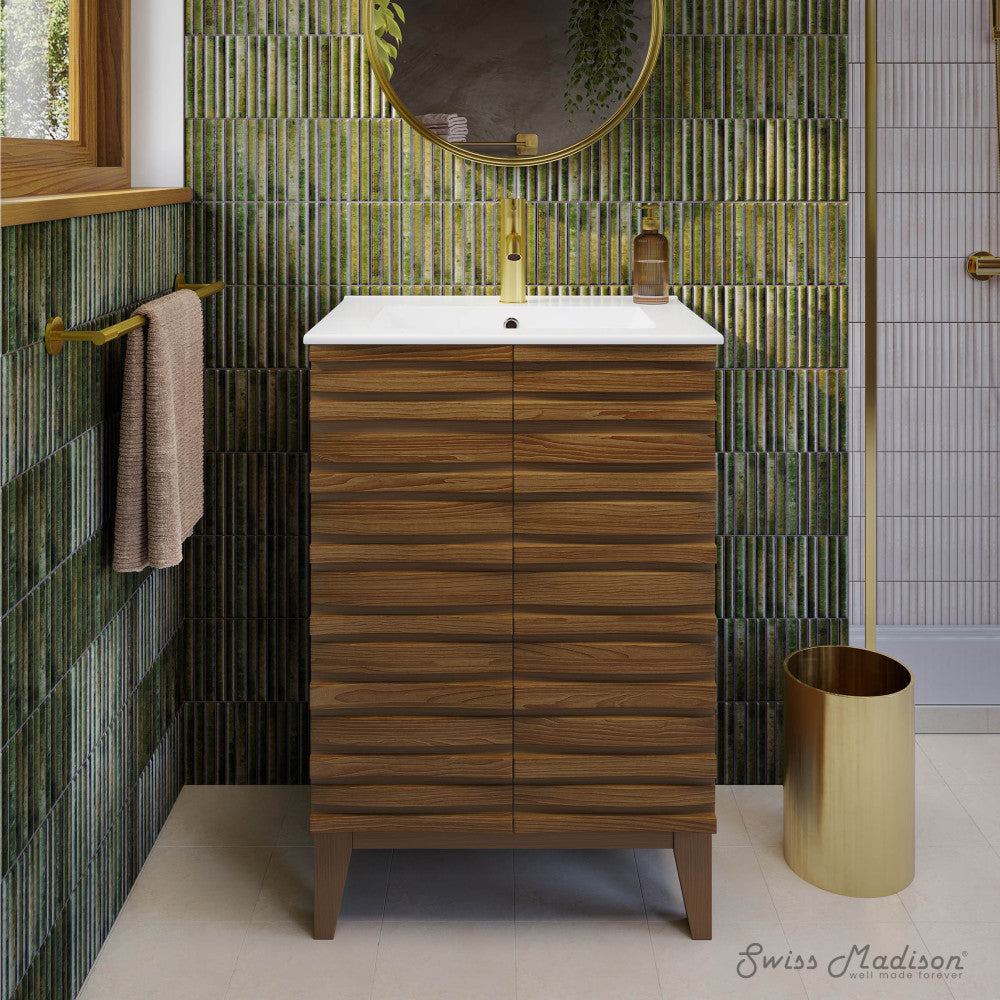 Cascade 24'' Bathroom Vanity in Brown Oak – Swiss Madison - well
