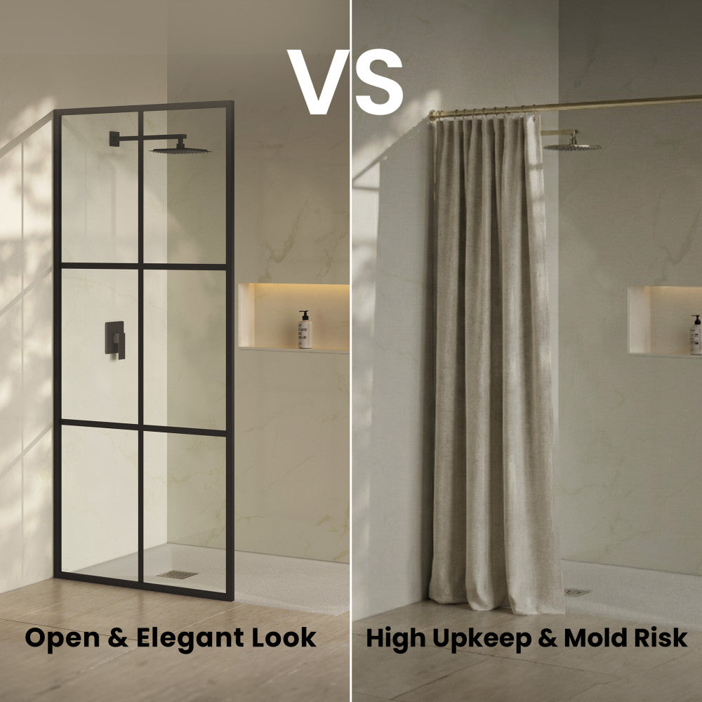 Virage 34 x 76 Framed Fixed 3/8 in. (10mm) Clear Tempered Glass Shower Door with Black Matte Frame