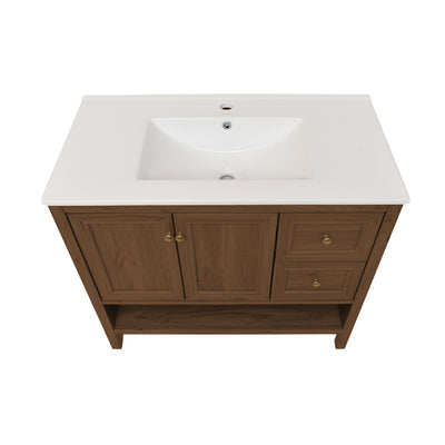 Château 36" Freestanding Bathroom Vanity in Brown Oak with Sink Top