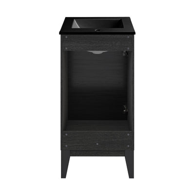 Cascade 18 in. Black Oak Bathroom Vanity With Black Ceramic Sink Top