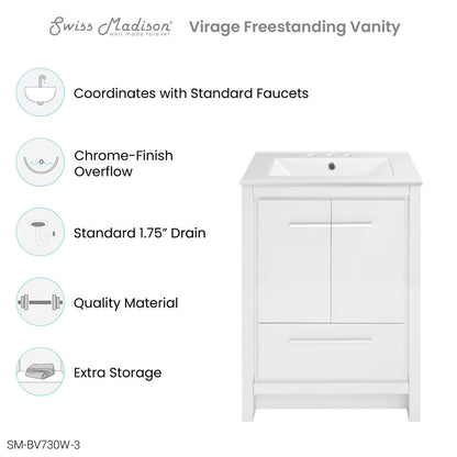 Virage 24 in. White Bathroom Vanity With White, 3-Hole Ceramic Sink Top