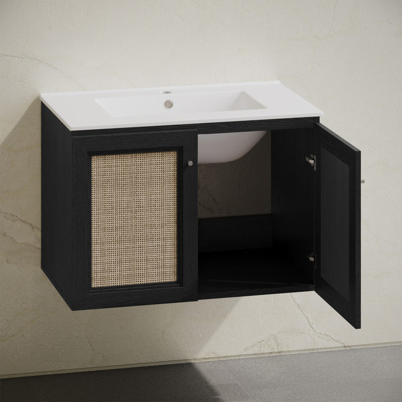 Classe 30" Wall-Mounted Bathroom Vanity in Black Oak with Single Faucet Hole Vanity Top