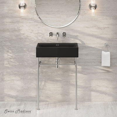 Claire 24" Rectangle Matte Black Zero Hole Console Sink with Polished Chrome Legs