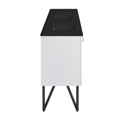 Annecy 60 in. White, Double Basin Bathroom Vanity With Black, 3-Hole Artificial Stone Sink Top