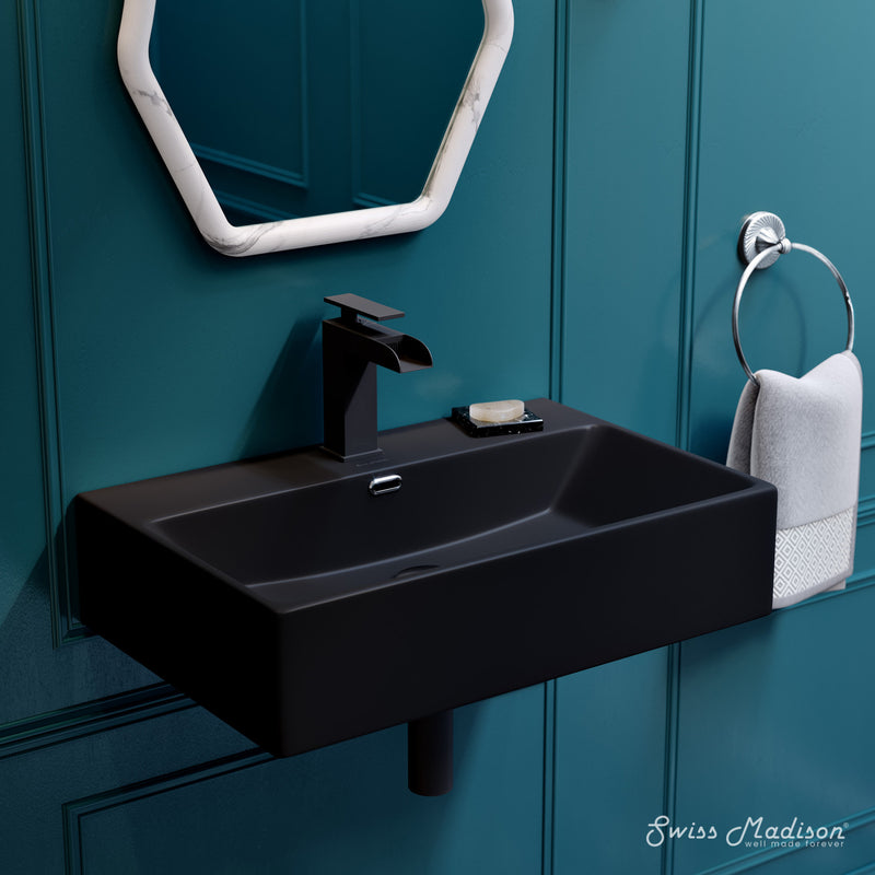 Claire 24" Rectangle Wall-Mount Bathroom Sink in Matte Black