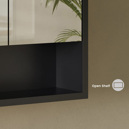 Delice 30 x 30 Rectangle Wall Mount Medicine Cabinet in Satin Black with Open Shelf