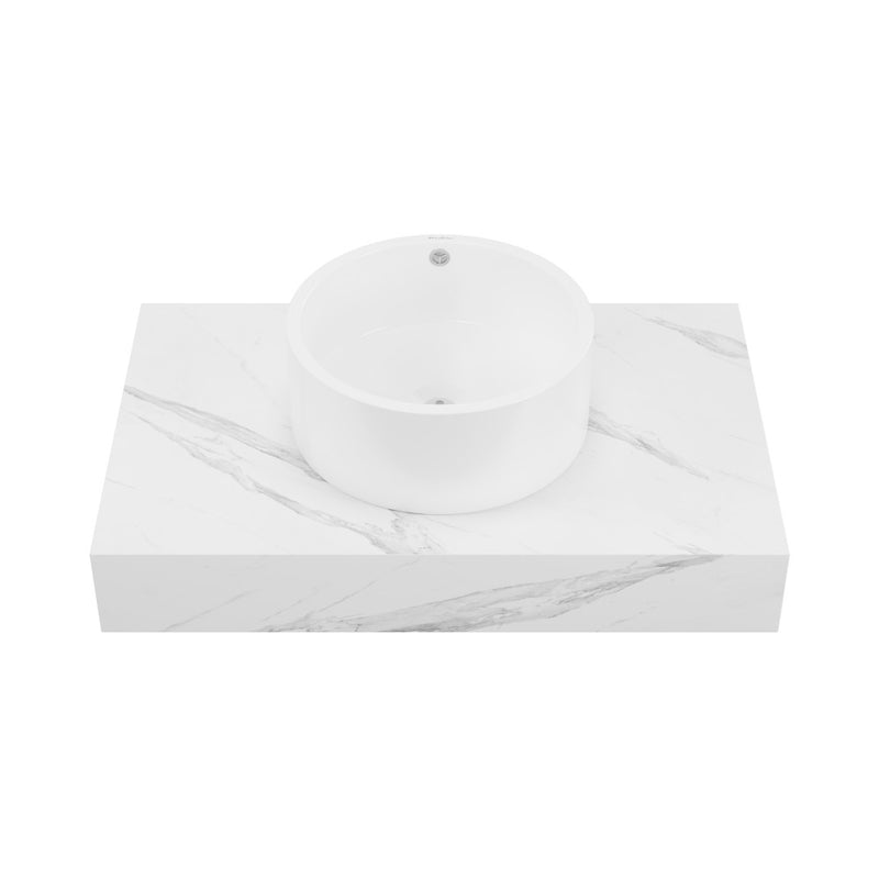 Monaco 36" Floating Bathroom Shelf with Vessel Sink in White Marble