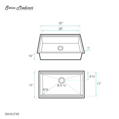 Rivage 32 x 19 Single Basin Undermount Kitchen Workstation Sink