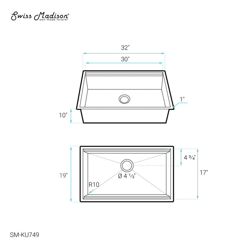 Rivage 32 x 19 Single Basin Undermount Kitchen Workstation Sink