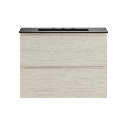Liberte 30" Wall-Mounted Bathroom Vanity in White Oak with Black 3-Hole Widespread Sink Top