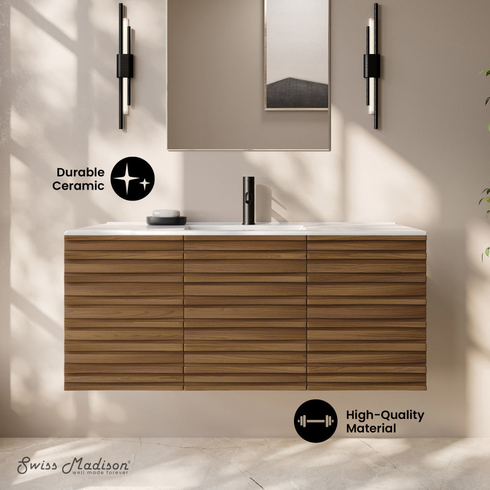 Cascade 48" Wall-Mounted Bathroom Vanity in Brown Oak with Sink Top
