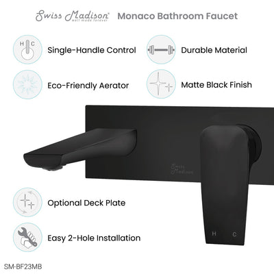 Monaco Single-Handle, Wall-Mount, Bathroom Faucet in Matte Black