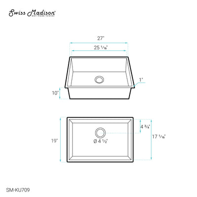 Tourner 27 x 19 Stainless Steel, Single Basin, Undermount Kitchen Sink