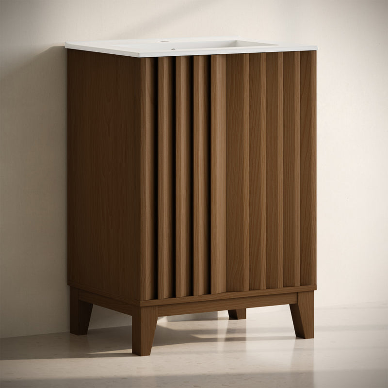 Troyes 24" Freestanding Bathroom Vanity in Brown Oak with Sink Top