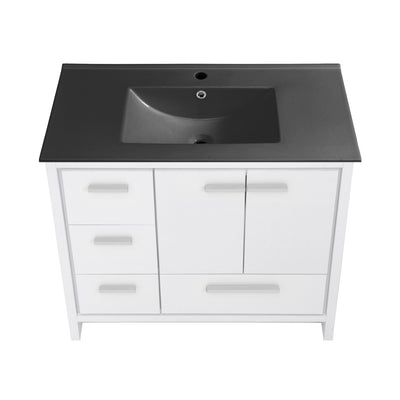 Virage 36 in. White Bathroom Vanity With Black Ceramic Sink Top