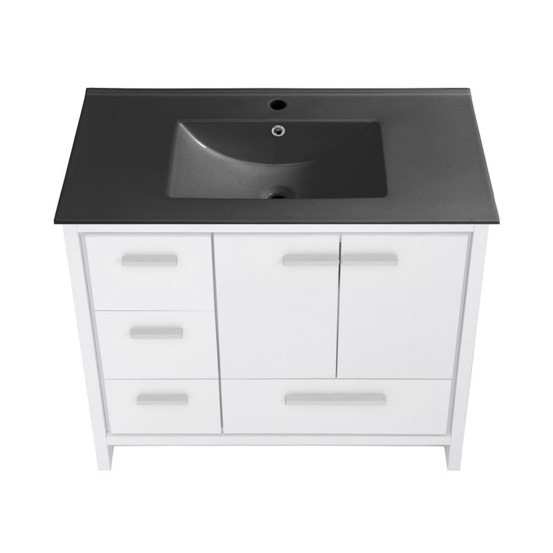 Virage 36 in. White Bathroom Vanity With Black Ceramic Sink Top