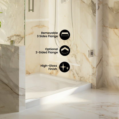 Carlton Marquette 36 x 60 Single or Double-Threshold Shower Pan Base with Center Drain and Removable Flange in Glossy White