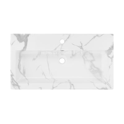 Voltaire Wide Rectangle Wall Hung Sink in White Marble