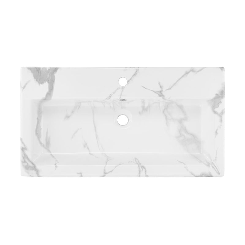 Voltaire Wide Rectangle Wall Hung Sink in White Marble