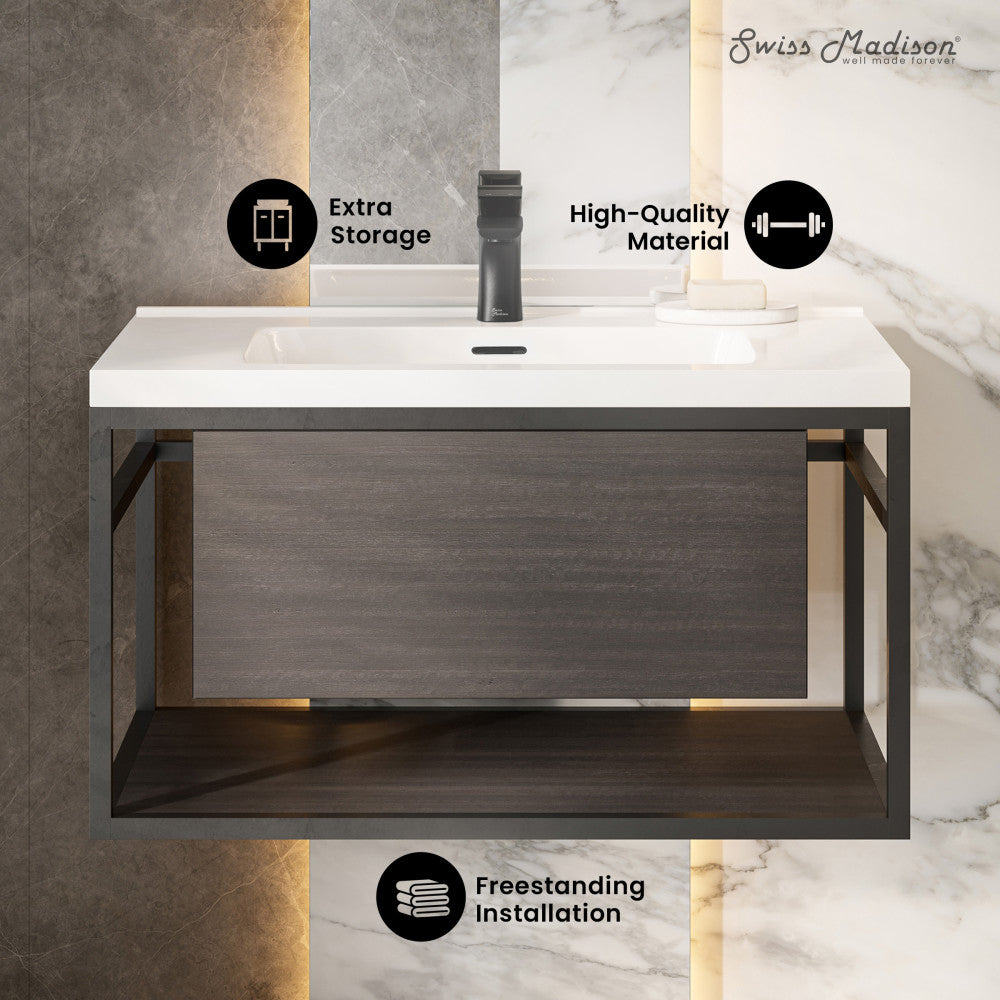 Claire 30" Wall-Mounted Bathroom Vanity in Black Oak with Sink Top