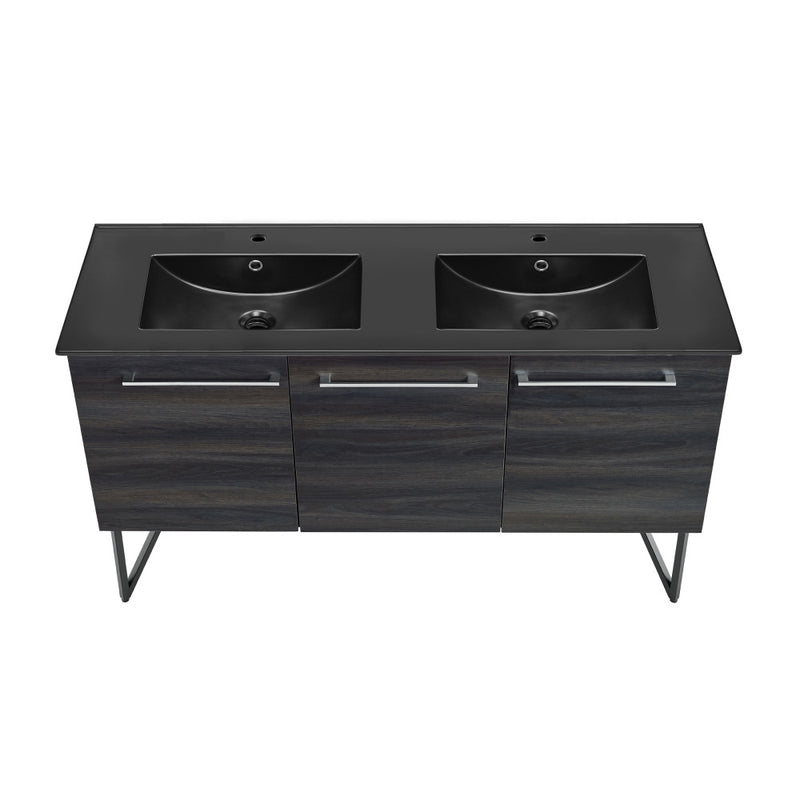 Annecy 60 in. Black Walnut, Double Basin Bathroom Vanity With Black Artificial Stone Sink Top