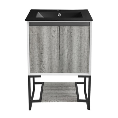 Marseille 24 in. Gray Oak Bathroom Vanity With Black Ceramic Sink Top