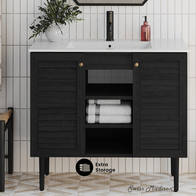 Bron 36" Freestanding Bathroom Vanity in Black Oak with Sink Top