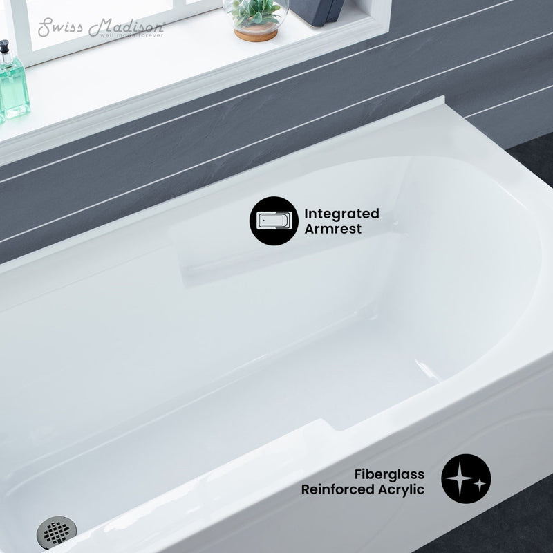 Ivy 54 x 30 Left Drain Soaking Alcove Corner Apron Bathtub in Glossy White with Integrated Overflow, Drain Included