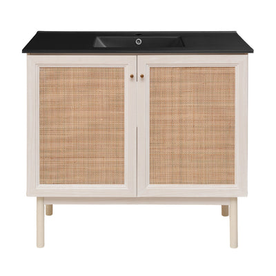 Classe 36 in. White Oak Bathroom Vanity With Black Ceramic Sink Top