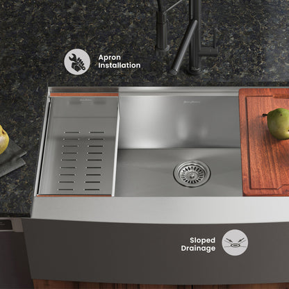 Rivage 33 x 22 Single Basin Apron Kitchen Workstation Sink