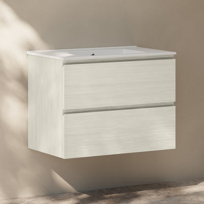 Liberte 30" Wall-Mounted Bathroom Vanity in White Oak with Sink Top