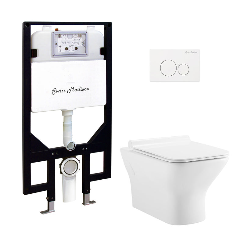 Carre Wall-Hung Toilet Bundle 0.8/1.6 GPF Dual Flush in Glossy White with White Flush Plate