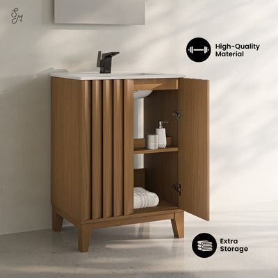 Troyes 24" Freestanding Bathroom Vanity in Brown Oak with Sink Top